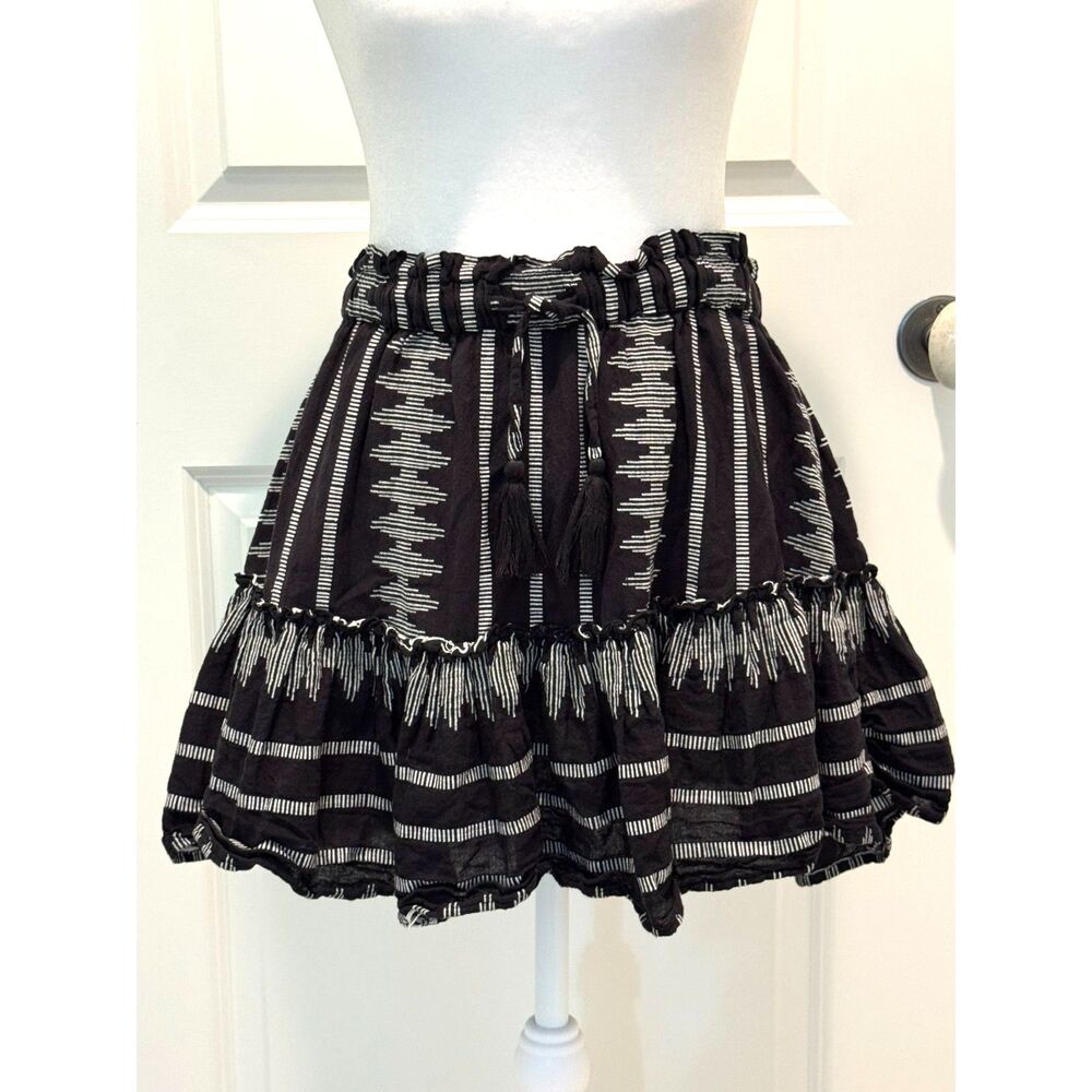 Elan Boho Black & White Patterned Tiered Mini Skirt M